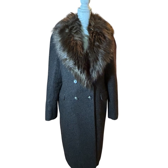 Gianni Feraud Wool Brown Coat with Faux Fur Collar 🆕 - Picture 1 of 12
